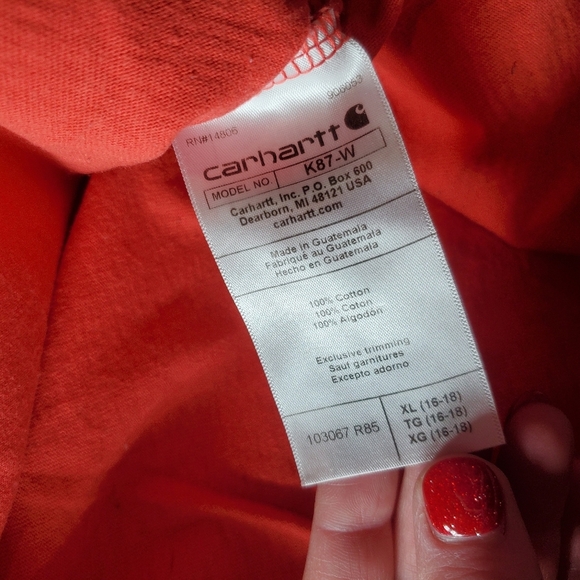 Carhartt Boys Short Sleeve Loose Fit Pocket Tee T-Shirt Size XL Currant Heather - Picture 5 of 14